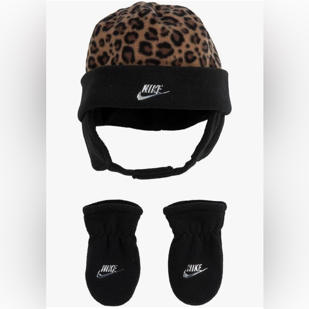 Nike Baby Girls Leopard Trapper hat & gloves